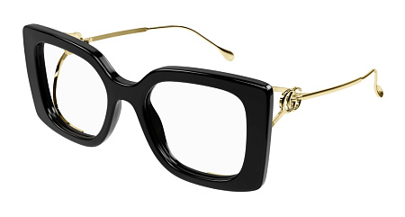 Gucci GG1567O-001 52 Optical Frame BLACK-GOLD-TRANSPARENT